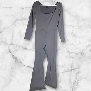 Wild Fable Women's Seamless Ribbed Jumpsuit - Gray/blue- XLarge - Flared Leg
